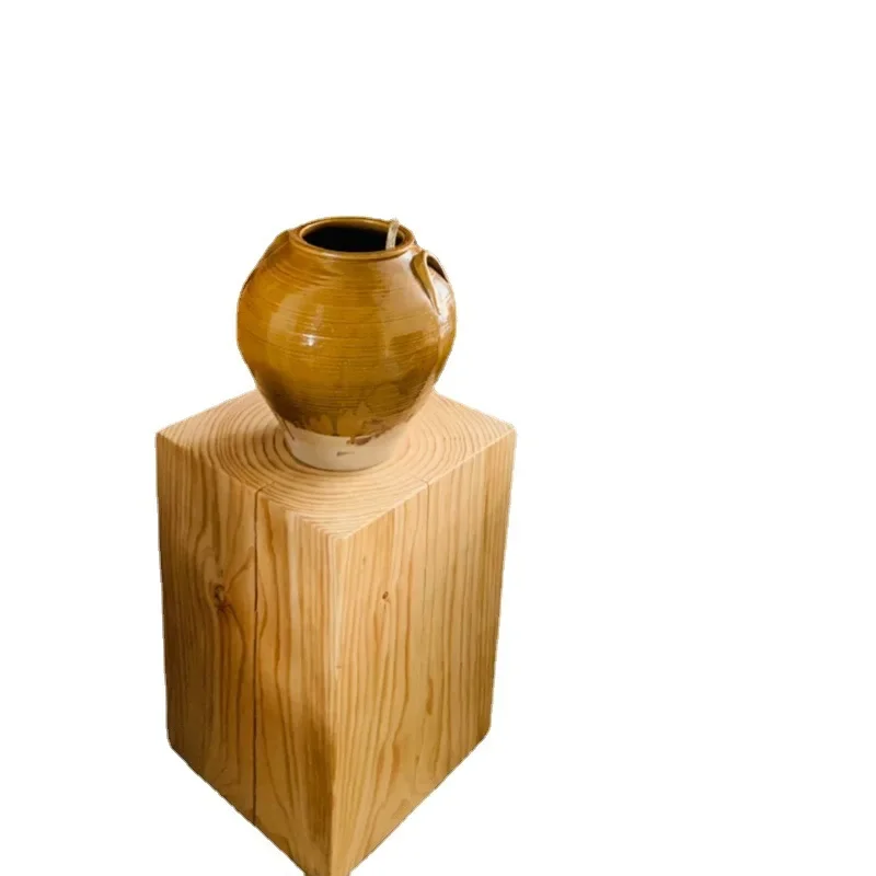 

Quadrate Solid Wood Stool Side Table Home Hotel Art Decor Retro Wabi-Sabi Style Creative Design Wooden Pier Table Customization
