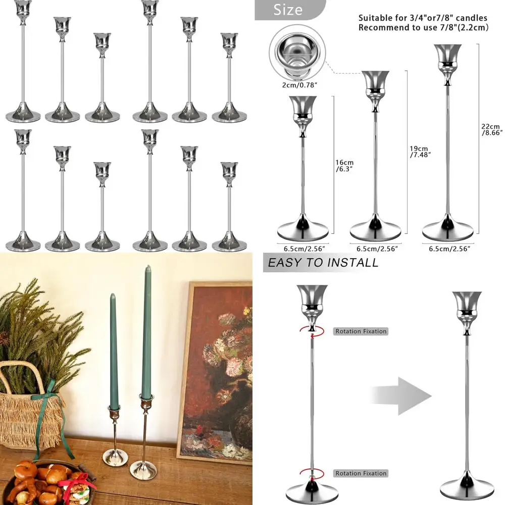 

Серебряные конические подсвечники, набор из 12 предметов для домашнего декора, элегантные подсвечники для декоративного использования