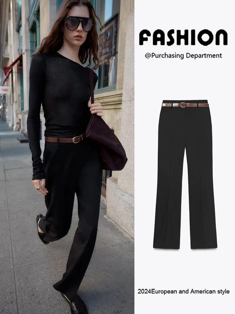 

Весенняя новинка: женские повседневные брюки с высокой талией, удобные, стройнящие, с поясом, прямого кроя, универсальные, модные, больших размеров.