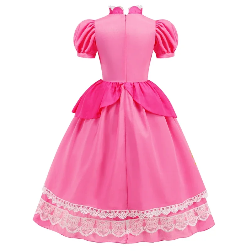 RT01 Girls Peach Princess Dress Halloween Cosplay Costume Kids Luxury Print Gowns Children Fancy Cartoon Movie Role Playing *Jk2