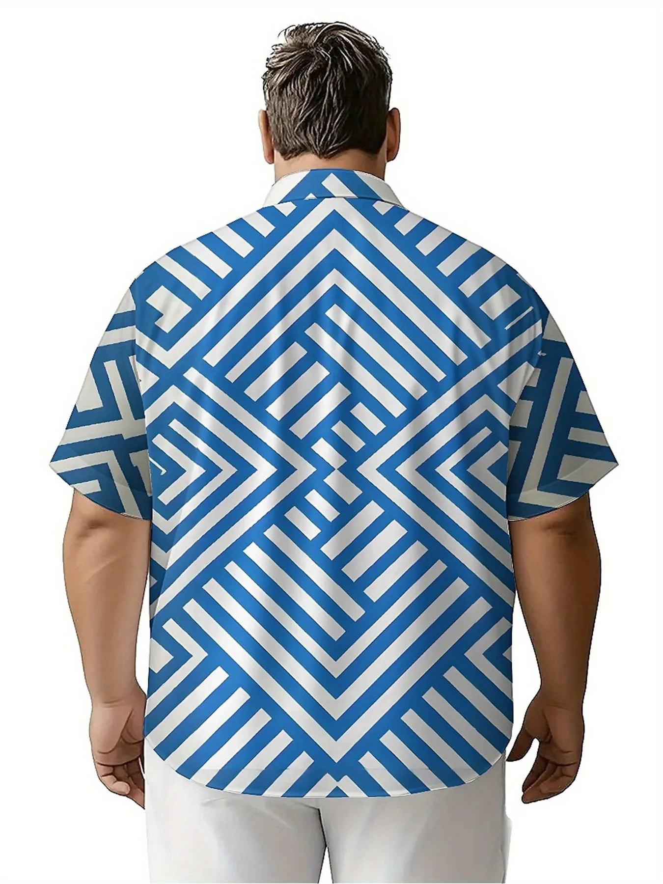 Kemeja Hawaii Ukuran Besar Pria Pola Labirin Geometris, Atasan Fashion Musim Panas Baru, Pakaian Jalanan Hip Hop Rock