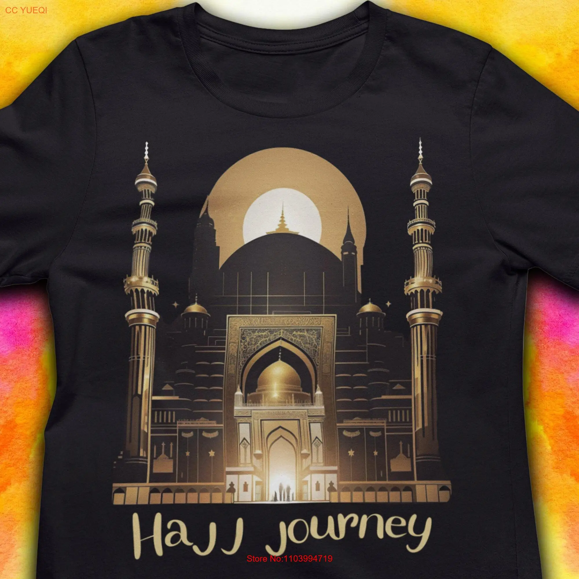

Футболка Hajj Mubarak, мужская и женская городская идея, специально для нее, годовщина 1 года, исламская 70 длинных или коротких рукавов