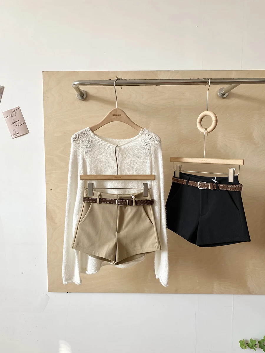 Spring 2026 High Waist A-Line Wide Leg Casual Shorts Women's Pure Color Slimming Trendy Polyester Fiber Ladies Pants