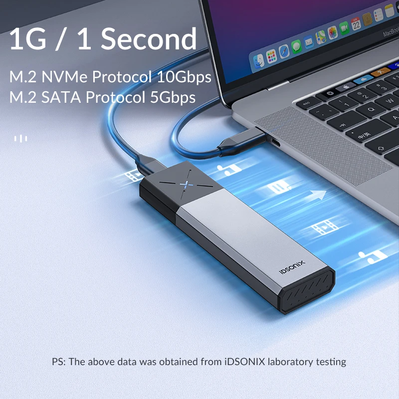 iDsonix Nvme Ssd Case M.2 SATA 3.0 Dual Protocol Case PCIE NGFF External Hard Drive Box Support UASP For Macbook Laptop PC