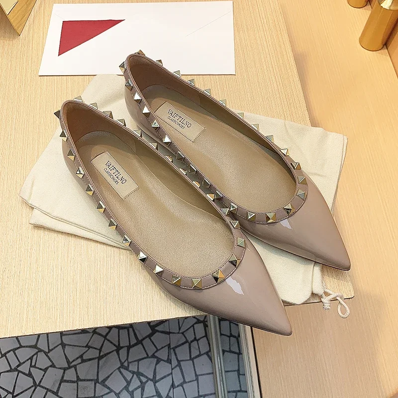 

luxury women's shoes Real Leather 2024 For Women's Flat Shoes Luxury Brand Rivet Shoes Comfortable Casual Outdoor Pointed Toe La