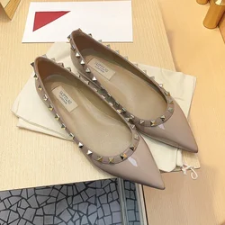 luxury women's shoes Real Leather 2024 For Women's Flat Shoes Luxury Brand Rivet Shoes Comfortable Casual Outdoor Pointed Toe La