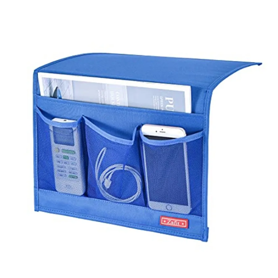 

Bedside Storage Organizer - Table Cabinet Organizer Caddy for Remotes, Phone, Glasses Classic 4 Pockets - Blue