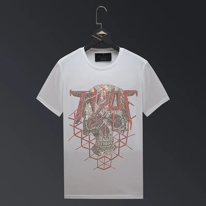 Plus Size 2025 Rhinestones Skulls T Shirts Women Summer Short Sleeve Tops Fashion Streetwear O Neck Slim Casual Woman Tshirts