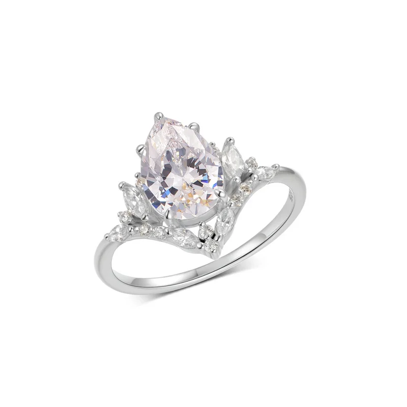 

ZFSILVER 925 Silver Fashion Luxury Trendy Color D Moissanite Crown Waterdrop Ring Charms Women Wedding Party Jewelry Gift MR0161