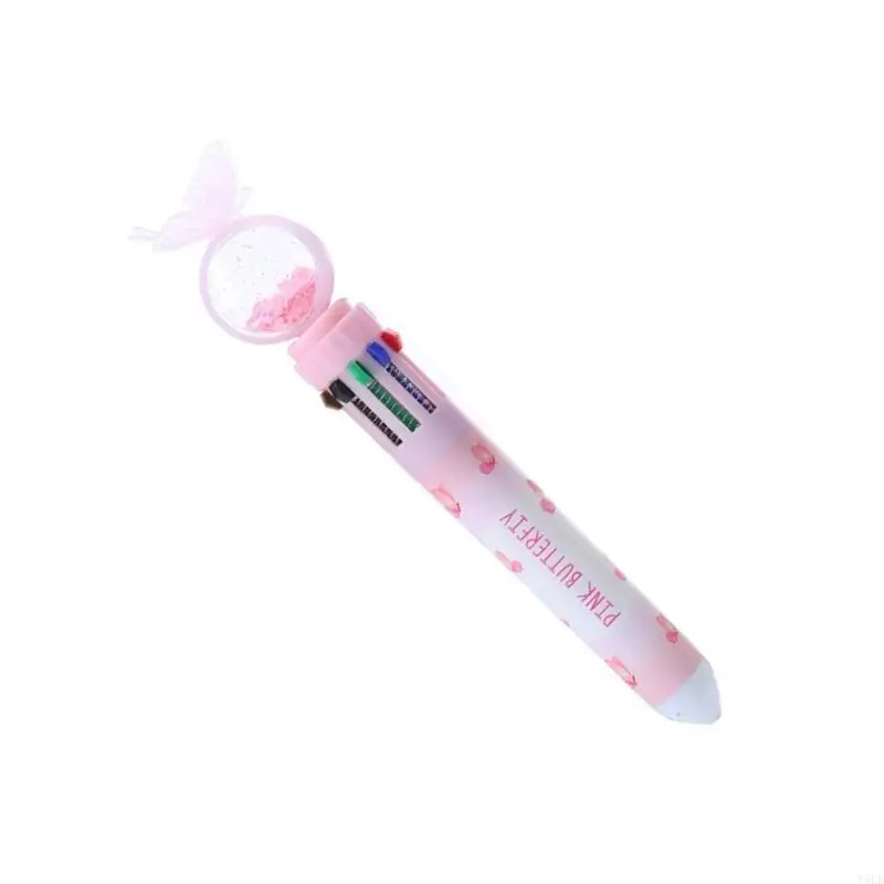 Y5LB Sequins Ballpoint Pen 10-Color-in-1 Pen Writing Pen Refillable Retractable Multicolor Pen for Journaling