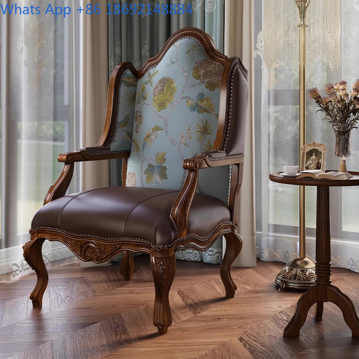 Mid Century Modern Solid Wood Pearl Accent Chair French Style Vintage Armchair Retro Lounge Chair for Living Room Use
