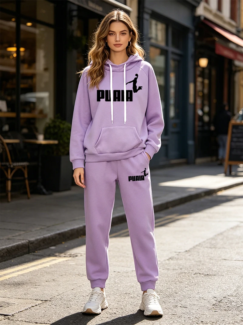 Herbst Winter Damen Trainingsanzug 2-teiliges Set Lässiger Kapuzenpullover Outfits Outdoor Sportbekleidung Warme Streetwear Damenhosen-Anzug – Detail 4