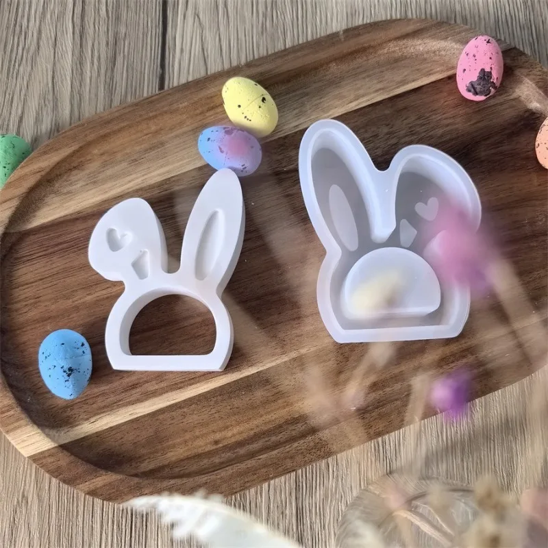 Easter Themed Silicone Molds Set, Bunny Ears Head Napkin Ring Gift Moulds for Holiday DIY Decor