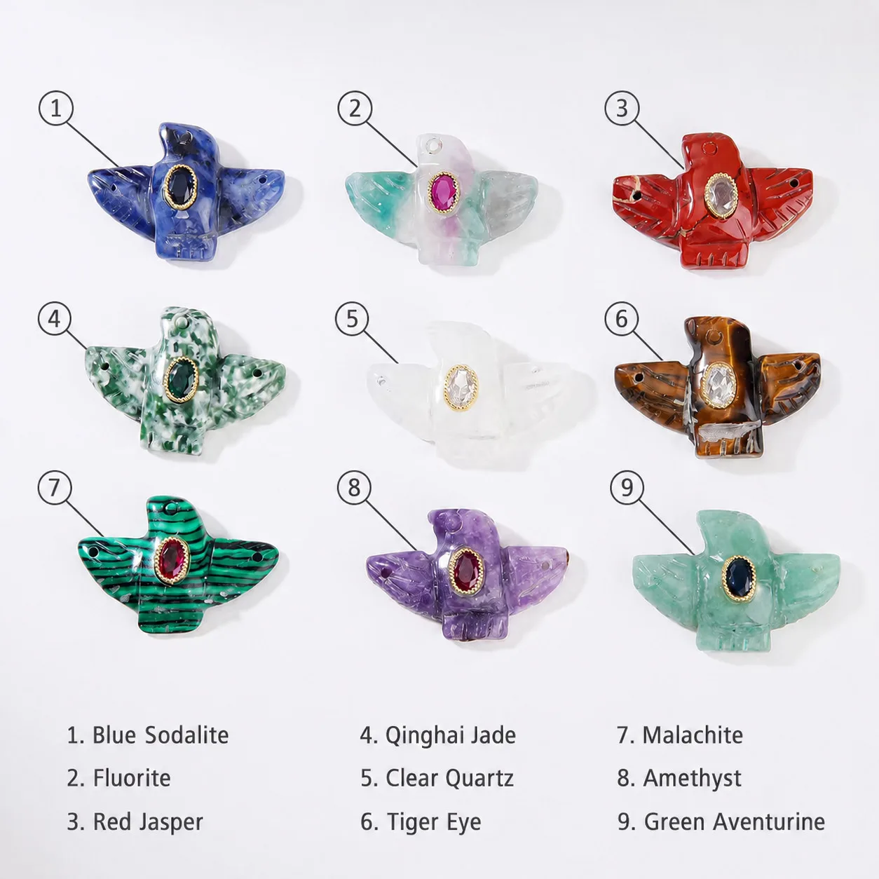 1/3/5/10pcs Carved Eagle Bird Carvings Crystal Charms Pendant for Necklace Jewelry Making Sculpture Statue CZ Jewelry Accessory - view 6
