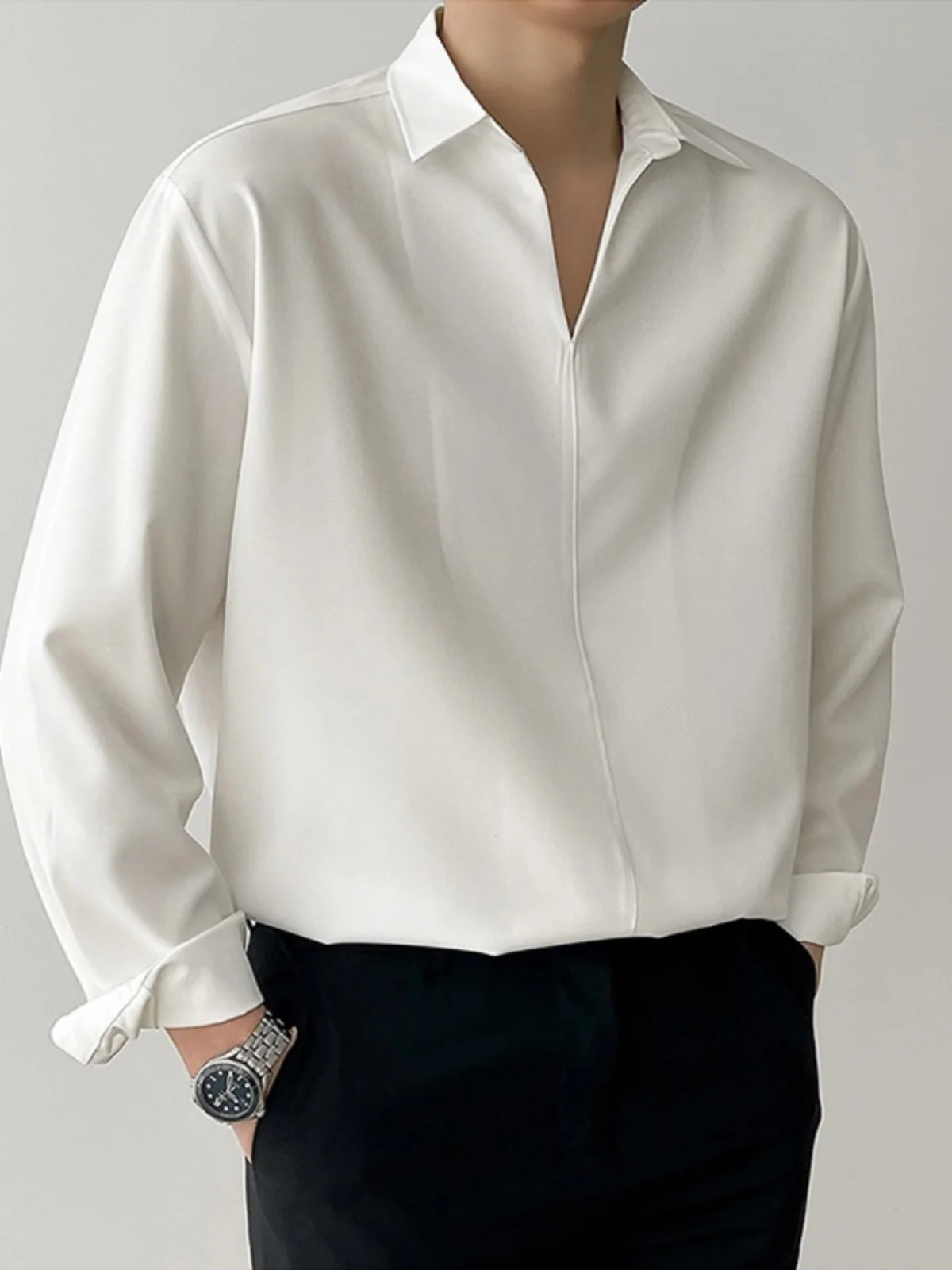 British Style Men's Long Sleeve Shirt Anti-Wrinkle Draped Feel Casual White Shirt 2023 New Korean Version No-Ironing Required