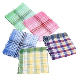 Cotton Checked Handkerchief Towel for AllAge Big Bandanas Towel Facecloth Women Man Sweat Wipe Towel Accessories 5PCS