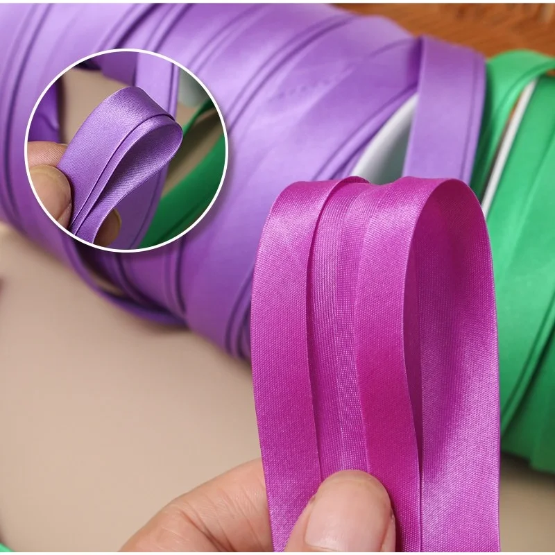 2.5cm & 1.5cm No-Iron Satin Bias Tape, Cheongsam Edge Binding Trim, Pre-Cut Diagonal Fabric Ribbon for Garment Inlay Decoration