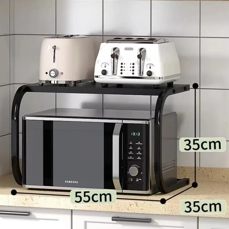 رف فرن الميكروويف من طبقتين، حامل منظم لرف المطبخ، حامل تخزين على سطح الطاولة لصانع القهوة والمقلاة الهوائية
