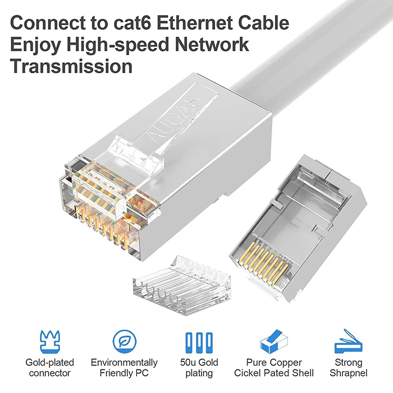 Hoolnx RJ45 Connector 2 Pieces STP CAT6 Modular PLugs 50U Gold Ethernet Ends Plated Load Bar for 23-24 AWG Lan Patch Cable