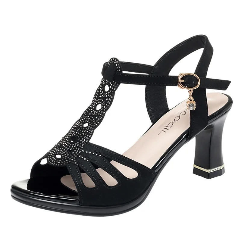 

7cm All Match Comfortable Rhinestone Gladiator Sandals Platform Shoes 2025 Summer Soft Leather Sandals for Office Model Daily