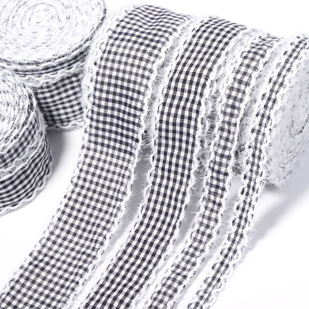 5 Yards kariertes, gewelltes Samtband mit geschwungener Kante, handgemachte Schleife, Geschenkverpackung, DIY-Schleife, Haaraccessoires, Kleidung, Hüte, Blumendekoration – Detail 5