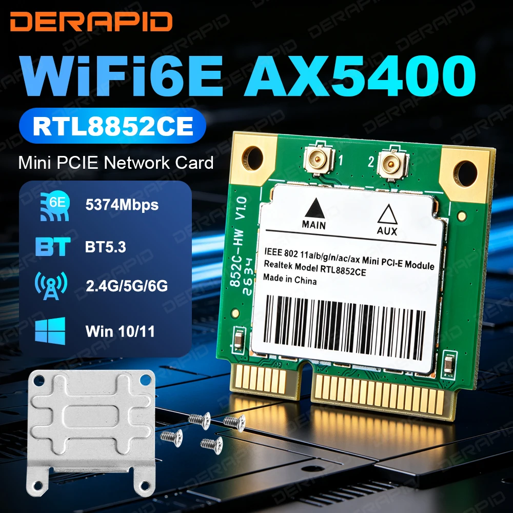 modulo-adaptador-de-rede-sem-fio-mini-pcie-tri-band-wifi6e-rtl8852ce-bluetooth-53-5374mbps-para-pc-desktop-windows-10-11-64-bit