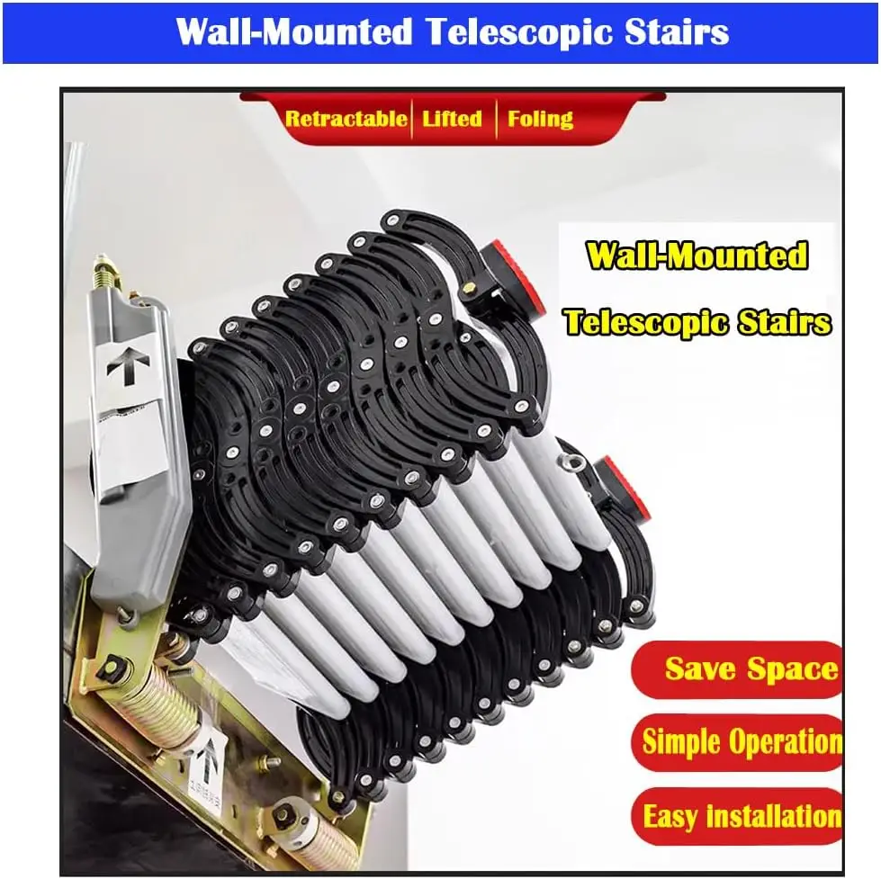 Intbuying Zolder Zolderladder Al-Mg Legering Smalle Wandgemonteerde Vouwladder Trappen 8,2-9,8Ft Verticale Hoogte 10+2=12 Pedalen