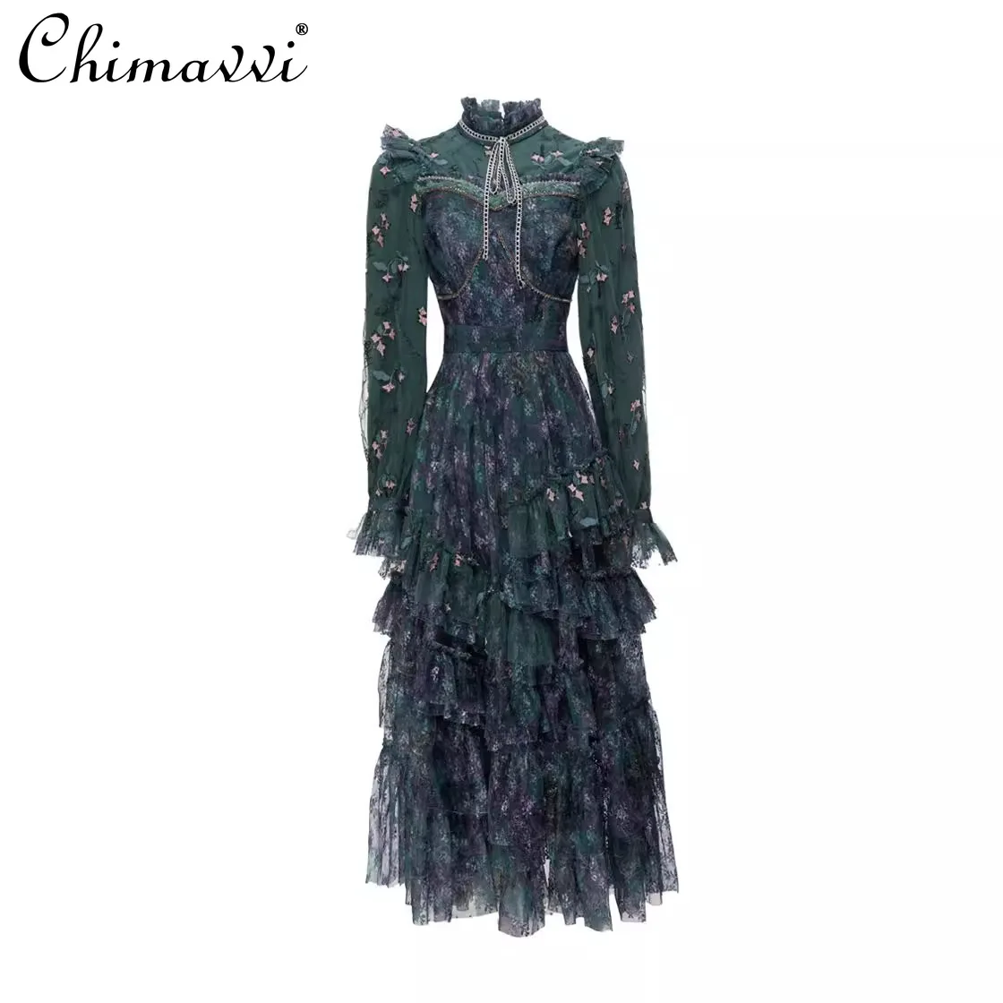 High-end French Embroidered Dress New 2024 Autumn Fashion Sweet Floral Dresses for Women High Waist Seaside Vacation Dresses