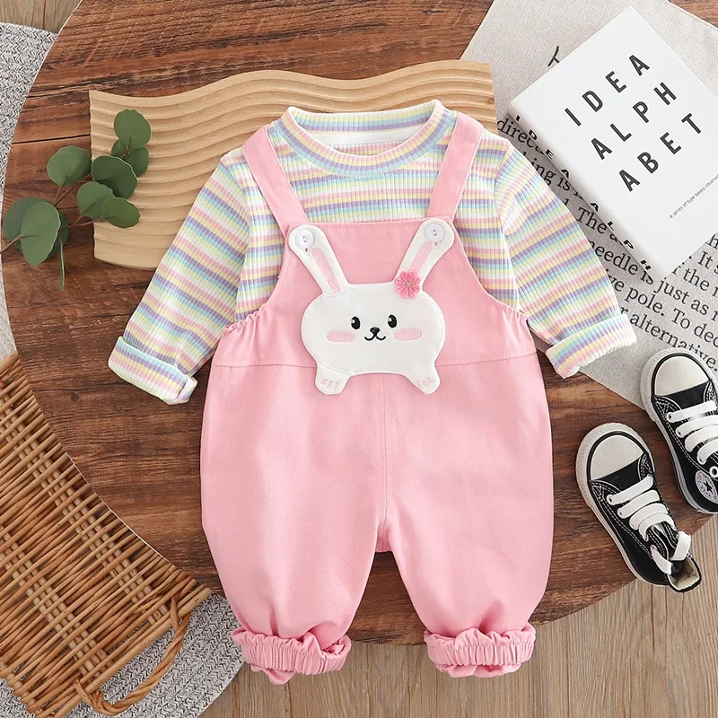 

New Spring Autumn Baby Girls Clothes Suit Children Long Sleeved T-Shirt Overalls 2Pcs/Sets Infant Clothing Set Kids Tracksuits