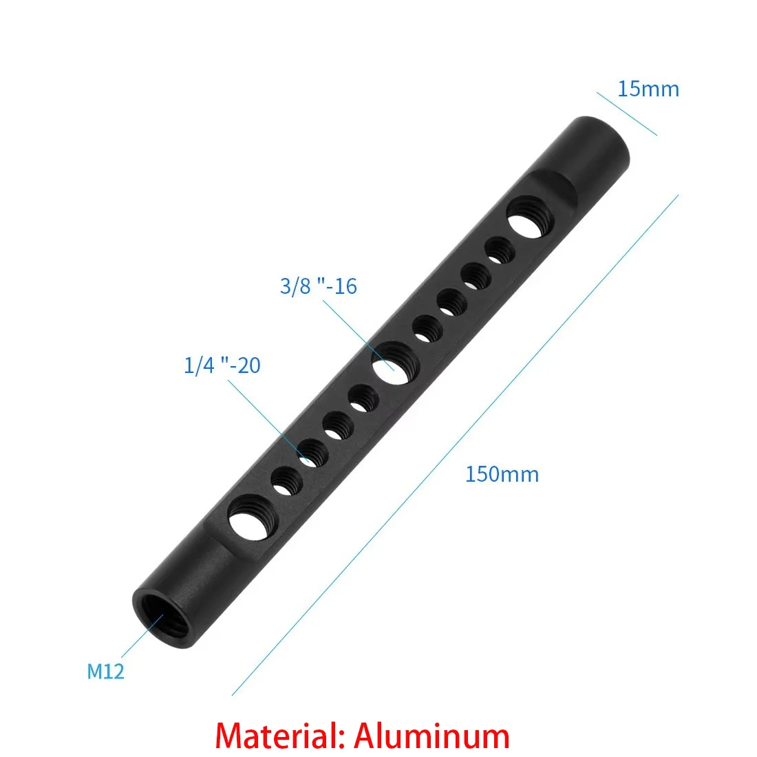 

Single reflection universal fitting 15mm guide pipe with 1/4 "and 3/8" threaded holes, M12 threads at both ends, 1/4 & 3/8 holes