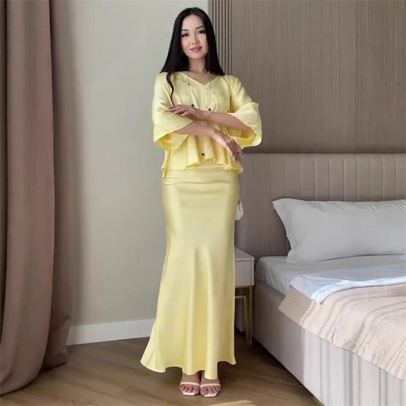 Wiosna 2025 Nowa Kolekcja Codzienna Sukienka Maxi z Długim Rękawem Satynowa Wygodny Garnitur Odzież Damska