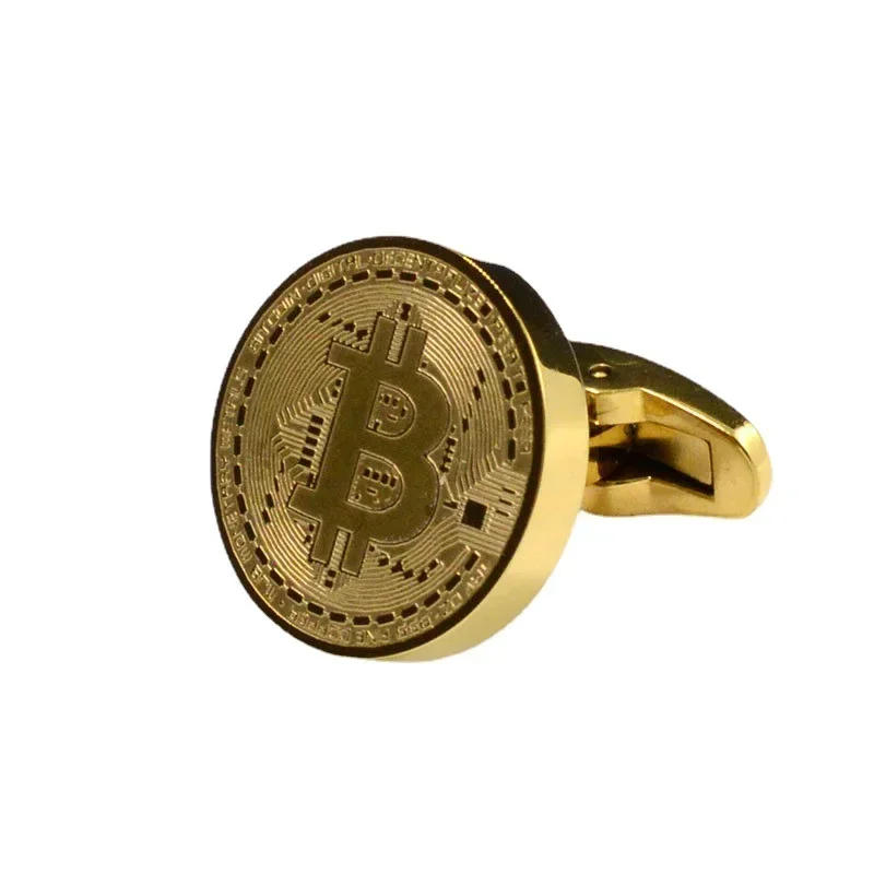 New Bitcoin Cufflinks Stainless Steel Jewelry Retro Fashion Men\'s French Shirts Cuff Buttons Business Banquet Accessories Gifts