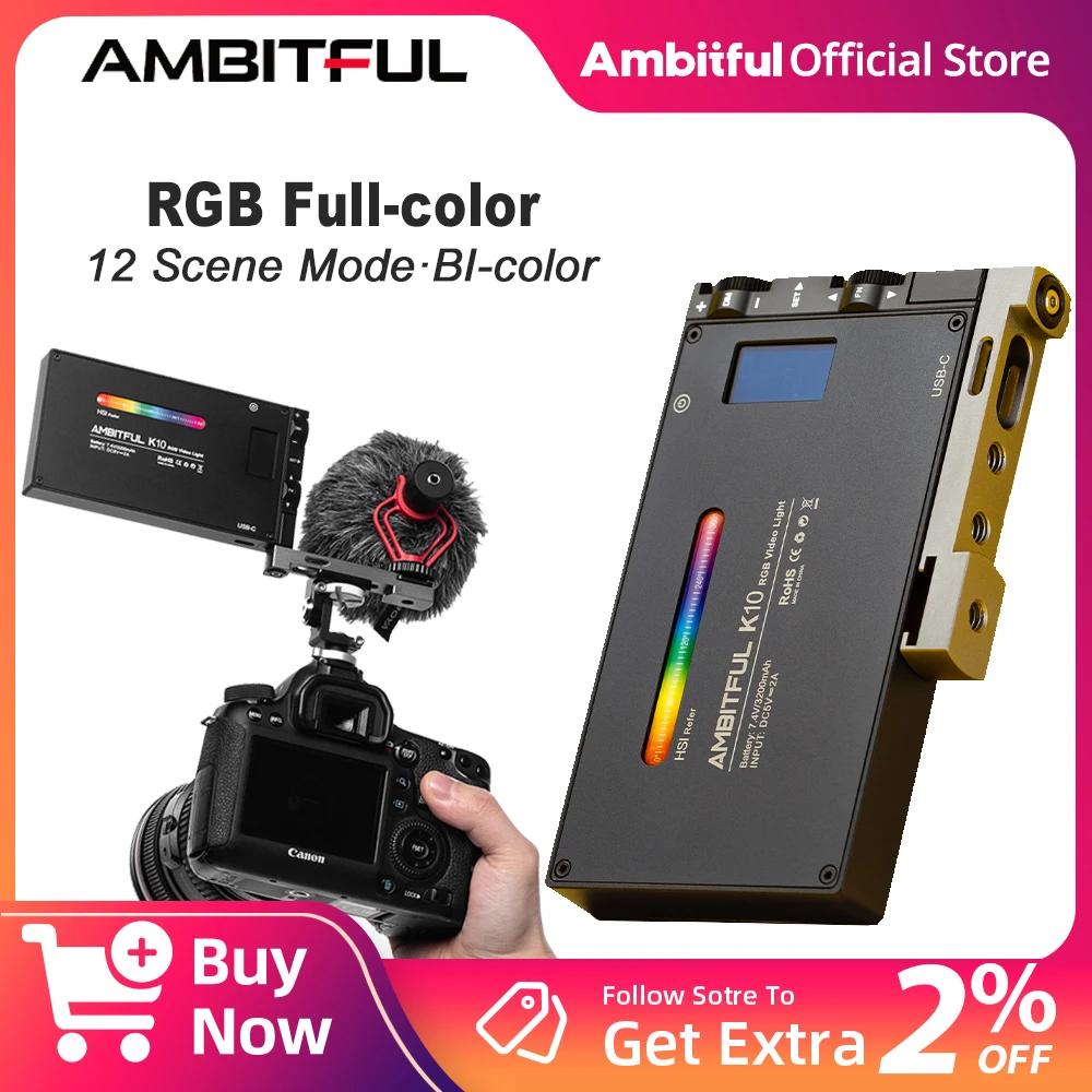 

AMBITFUL K10 RGB Fill Light On-camera Video Light panle light