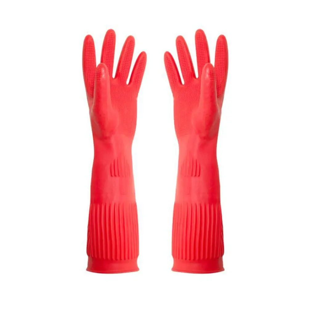 1 Pair Durable Gloves Waterproof Home Reusable Rubber Dish Washing Lengthen Glove For Household Scrubber Kitchen Clean Tools