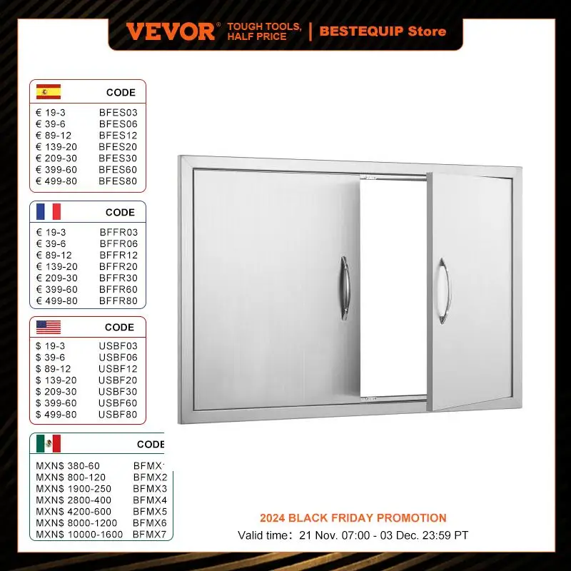 VEVOR BBQ Access Door Inch Double Outdoor Kitchen Door Stainless Steel Flush Mount Door Wall Vertical Door with Handles