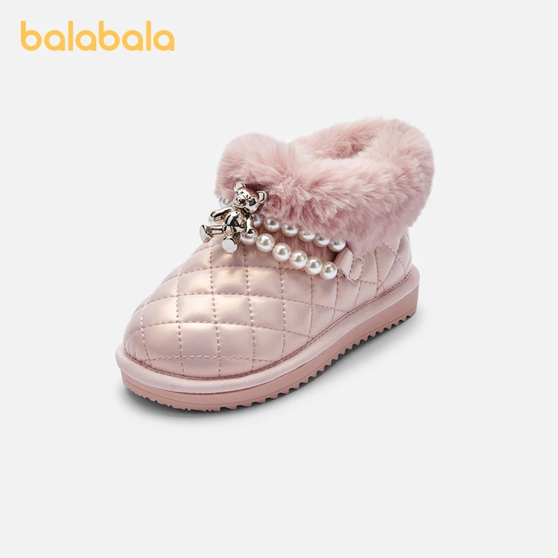 Balabala Kids Snow Boots Girls Fashionable and Warm Short Boots with Thickened Fleece and Cotton 2024 New Winter Boots