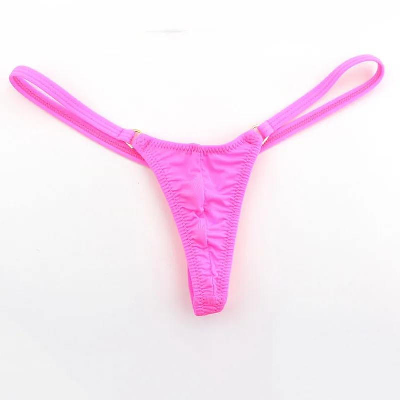 Women's Metal Adjustable Ring G String Silky Low Rise Elastic Sexy T-back Thong Underwear Quick Drying Mini Underpants Knickers