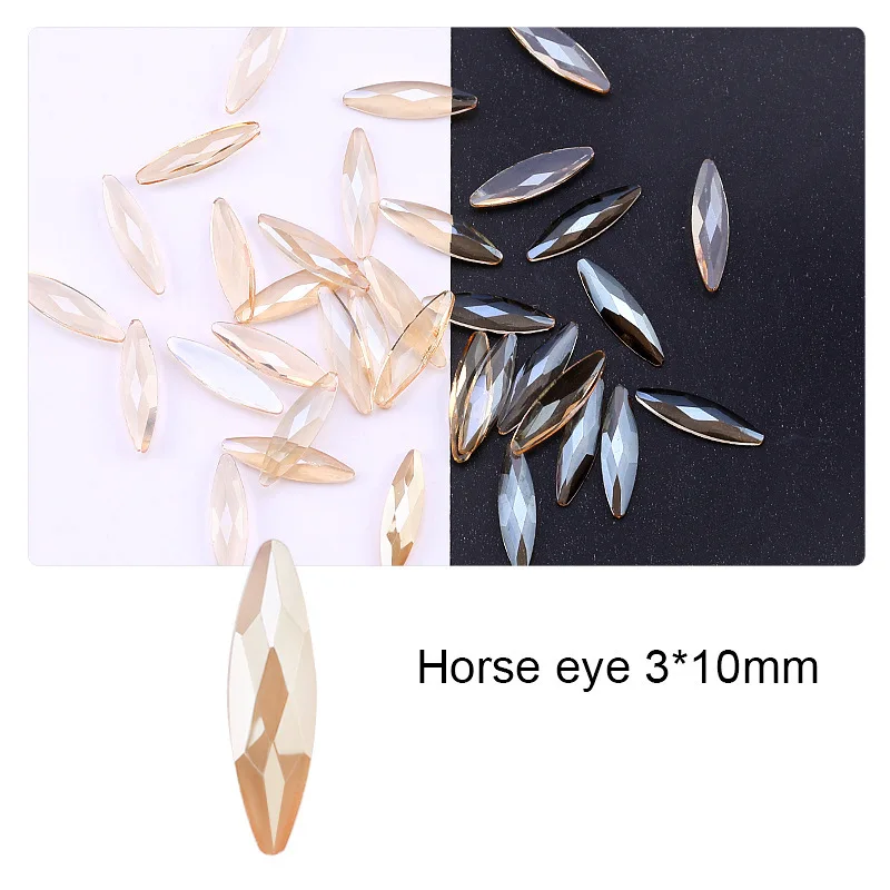 22Colors 3*11mm Horse eye Boutique Flat bottom nail art rhinestones Glass crystal 3D nail decoration Multiple shapes wholesale