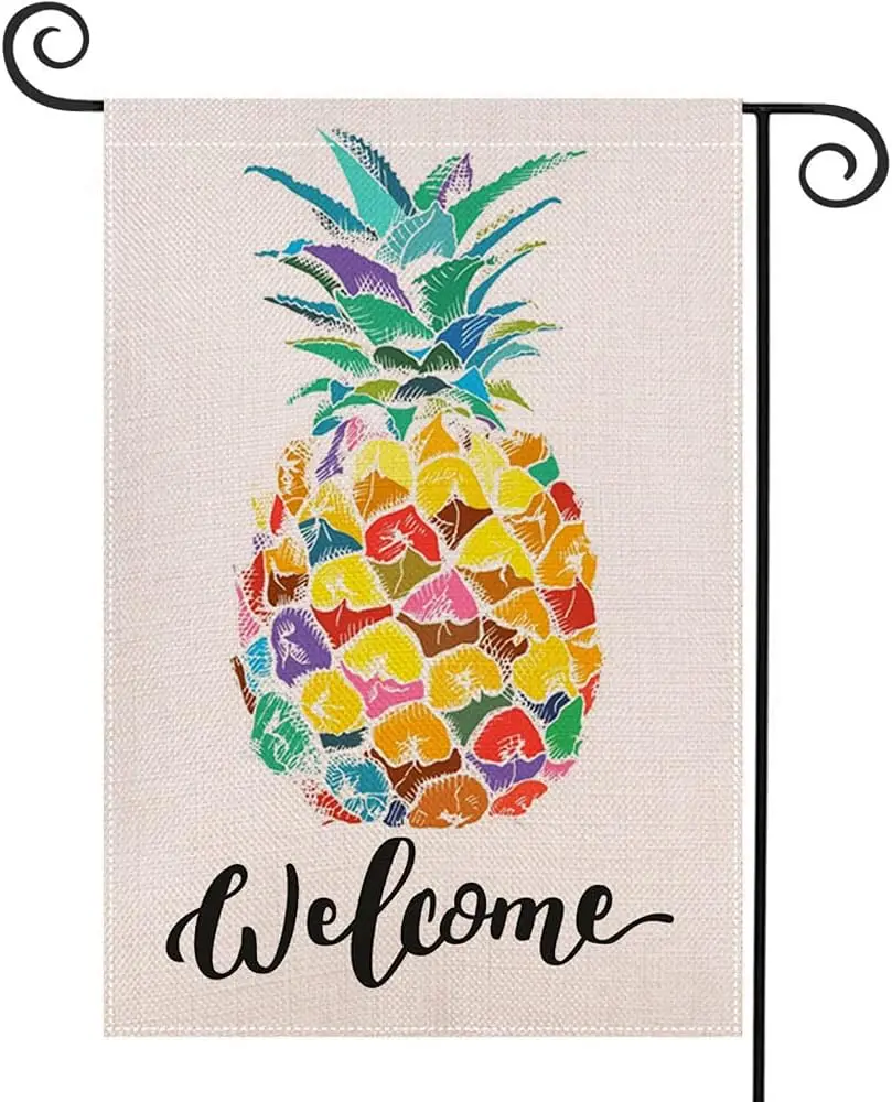 Welcome Pineapple Garden Flag 12.5 x 18 Inch Spring Summer Garden Flag Decorative Double Sided Burlap Flag for Seasonal Farmhous