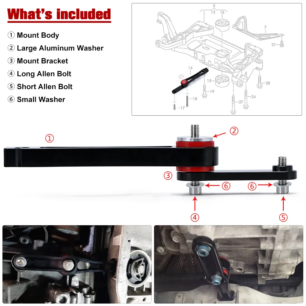 Lower Engine Mount Dog Bone Mount Insert Kit Street for VW Golf Rabbit Jetta EOS Beetle ,Audi A3 S3 RS3 TT,Skoda Superb