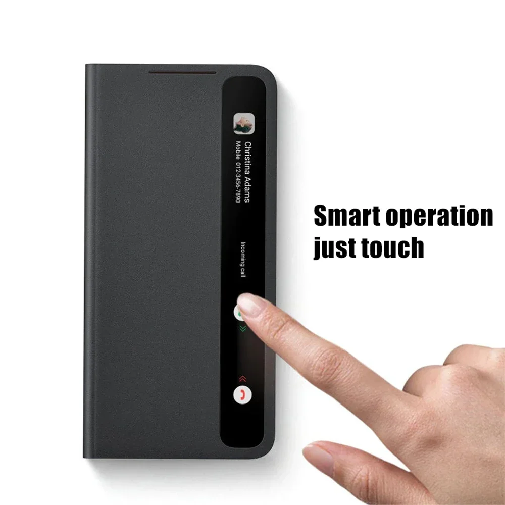 Flip Cover For Samsung Galaxy S21 S21 Plus S21+ S21 Ultra Real Smart Chip Flip-free Answer Calls Window View Clear Leather Case