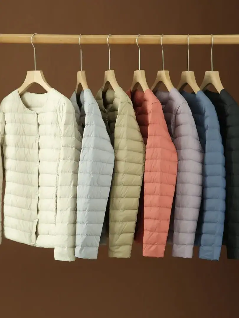 Portable Lightweight Foldable Pure Color Women's Winter down Jaet Thin Warm Commute Sle 3D Design White Du Feather