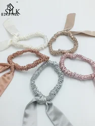 Birdtree 22MM 100%Mulberry Silk French Style Bow Hair Band Handmade Hair Ring Ropes Hair Rope Tie Curly Hair A3N110QM