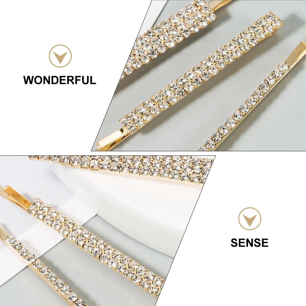 3-delige eenvoudige strass haarclip dames haarspeld meisje accessoire gouden modekleding legering hoofdtooi damesaccessoires