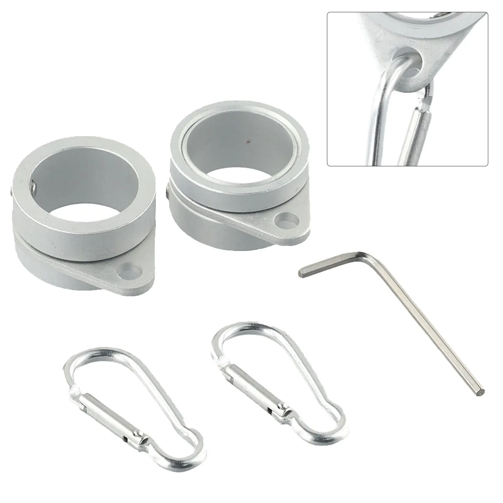 Aluminum Alloy Flag Pole Ring, AntiWrap Design, 0 751 in Pole Size, Smooth Rotation, Includes Carabiners and Spanner