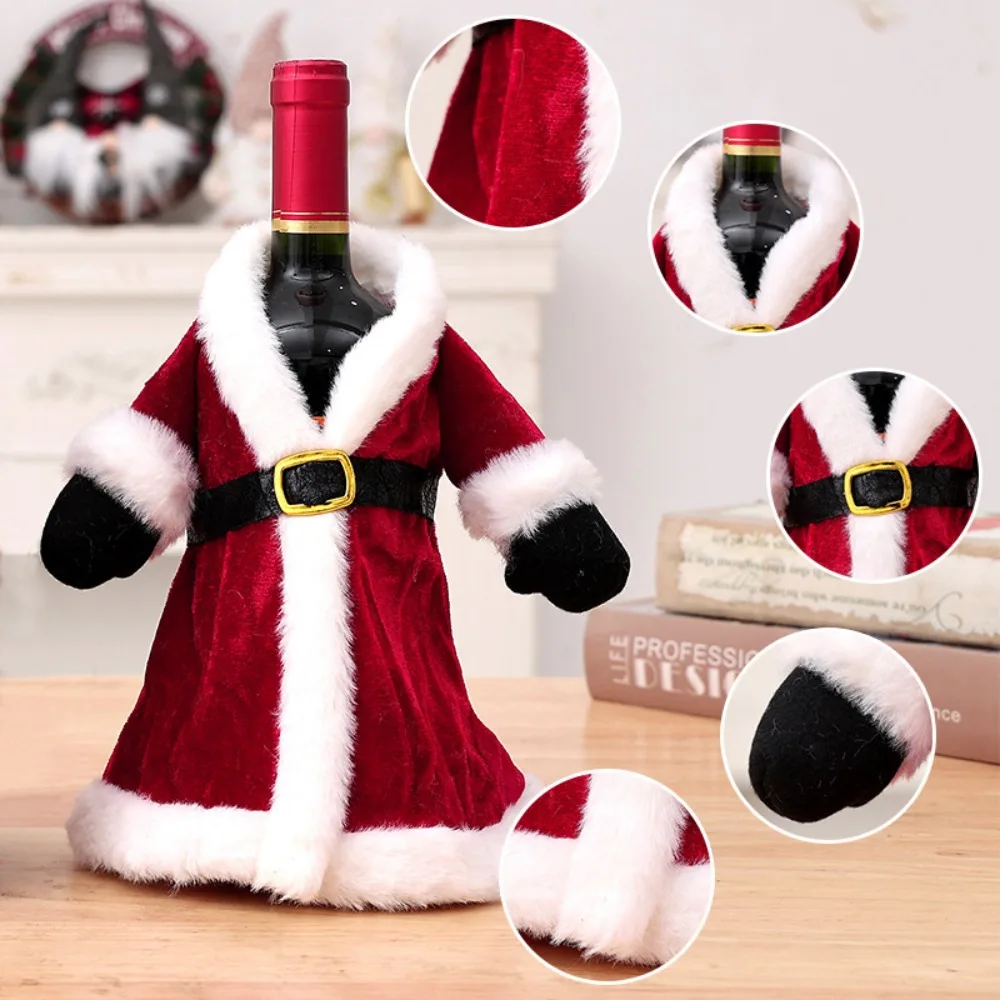 

New Santa Claus Wine Bag Velvet Dress Clothes Wine Bottle Cover Red Champagne Pouch Christmas