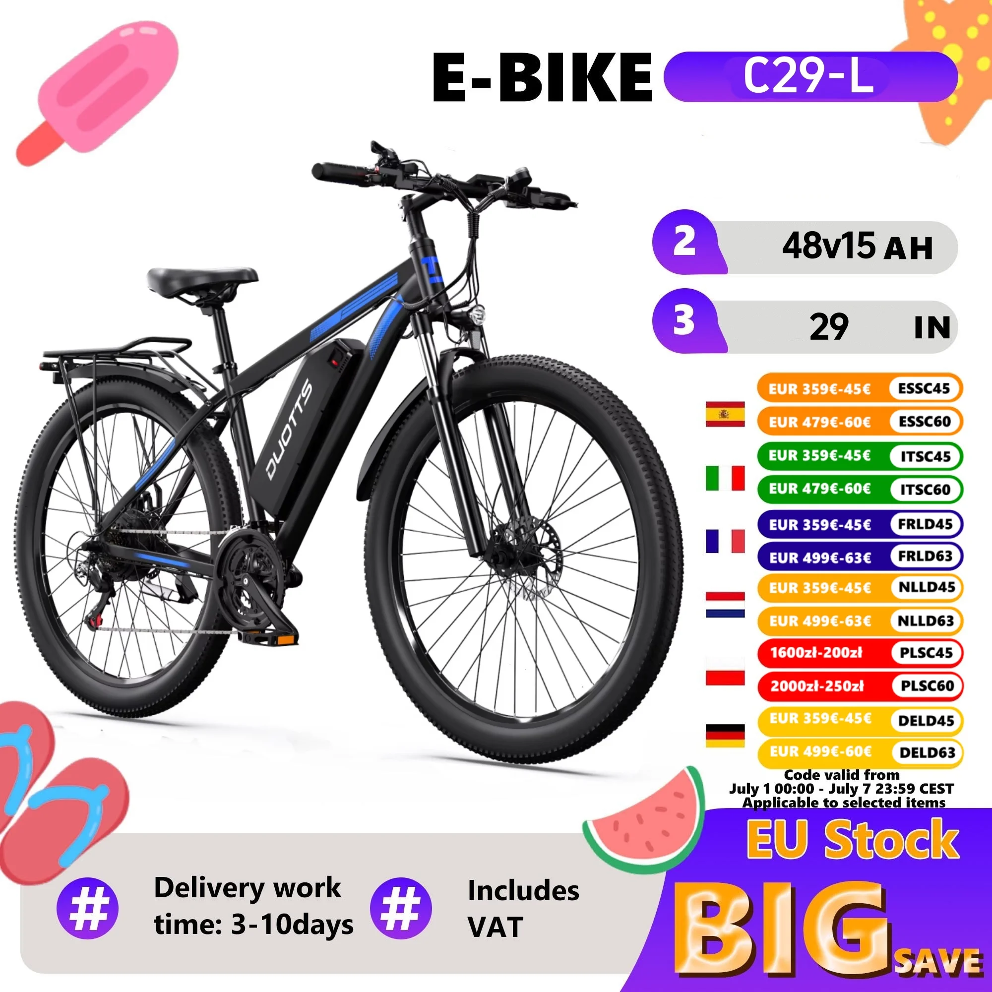 DUOTTS C29-L EBIKE 48V15AH ×2 Doppelakku Elektrofahrrad 29-Zoll …