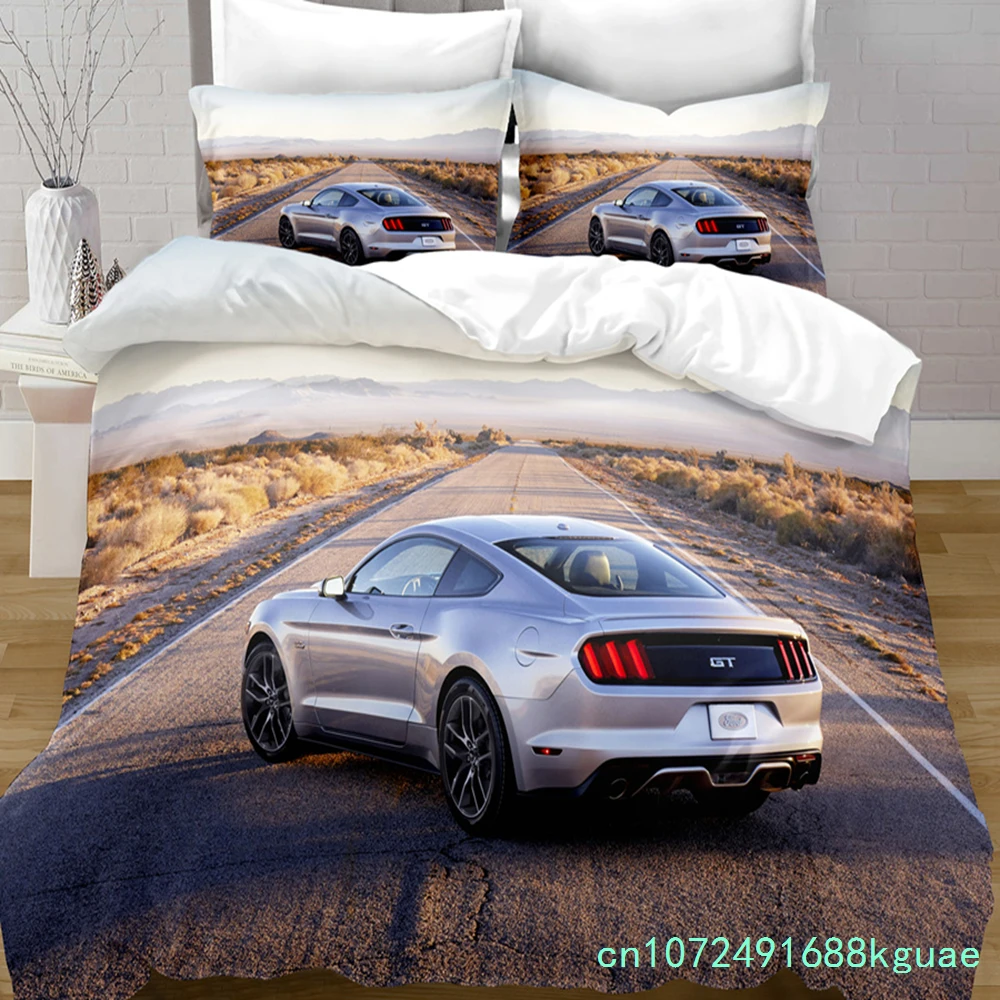 Home Textiles Printed Mustang Car Bedding Quilt Cover & Pillowcase 2/3PCS US/AE/UE Full Size Queen Bedding Set