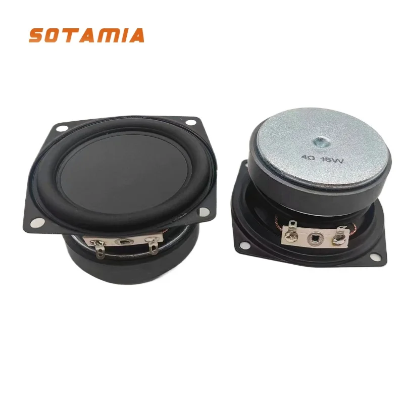 SOTAMIA 2Pcs 2.5 Inch Square Full Range Speaker 67mm 4 Ohm 15W HIFI Loudspeaker Audio DIY Waterproof Outdoor Bluetooth Speakers