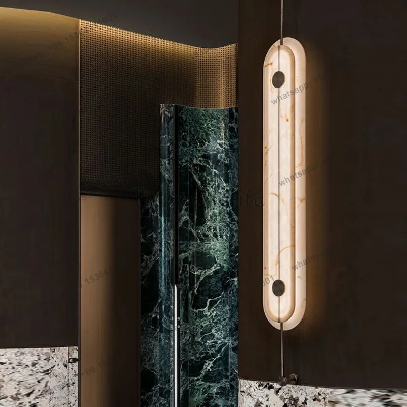 New Chinese marble modern living room background wall long aisle Chinese wind luminous object